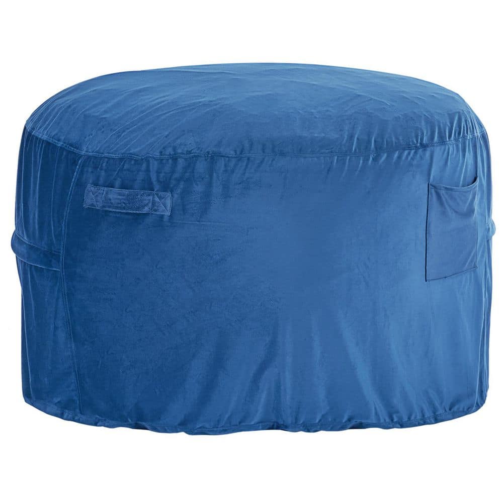 Blue Velvet Foam-Filled Armless Bean Bag Chair with Removable Cover