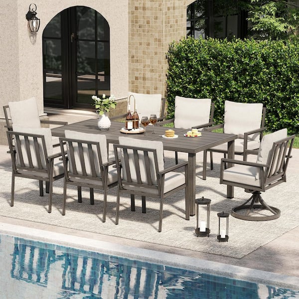 EGEIROSLIFE Quietude 9-Piece Gray Aluminum Patio Dining Set with