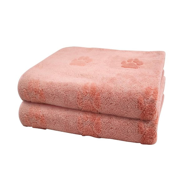 2 Pack Large Microfiber Pink Dog Paw Bath Towels 27.5 in. x 40 in.