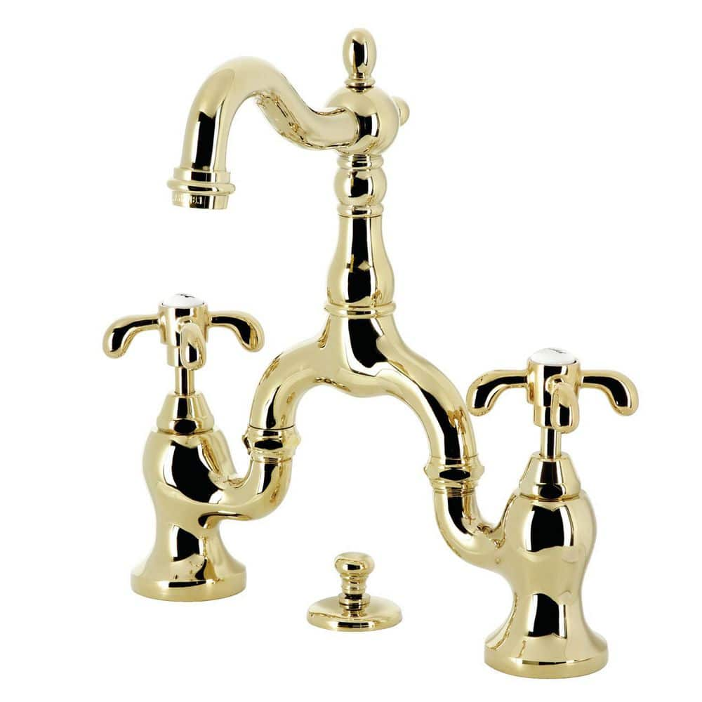 Kingston Brass French Country Bridge 8 In Widespread 2 Handle Bathroom   Polished Brass Kingston Brass Widespread Bathroom Faucets Hks7972tx 64 1000 