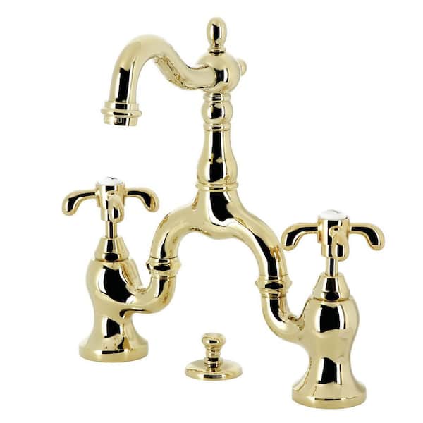 Kingston Brass French Country Bridge 8 in. Widespread 2-Handle Bathroom  Faucet with Brass Pop-Up in Antique Brass HKS7993TX - The Home Depot