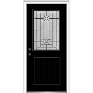 32 in. x 80 in. Courtyard Right-Hand 1/2-Lite Decorative Painted Fiberglass Smooth Prehung Front Door, 6-9/16 in. Frame