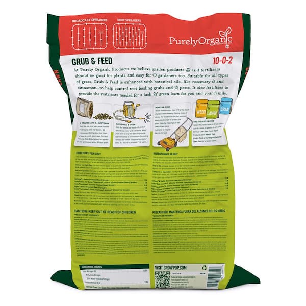 Purely Organic Products 15 lbs. Grub and Feed Lawn Food 10-0-2, Covers  3,000 sq. ft. POP-GRUB1002 - The Home Depot