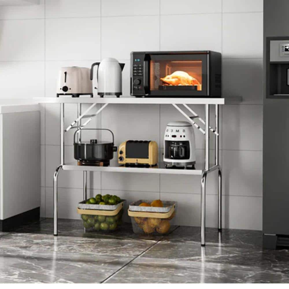 48" x 24" Stainless Steel Folding Table with Undershelf