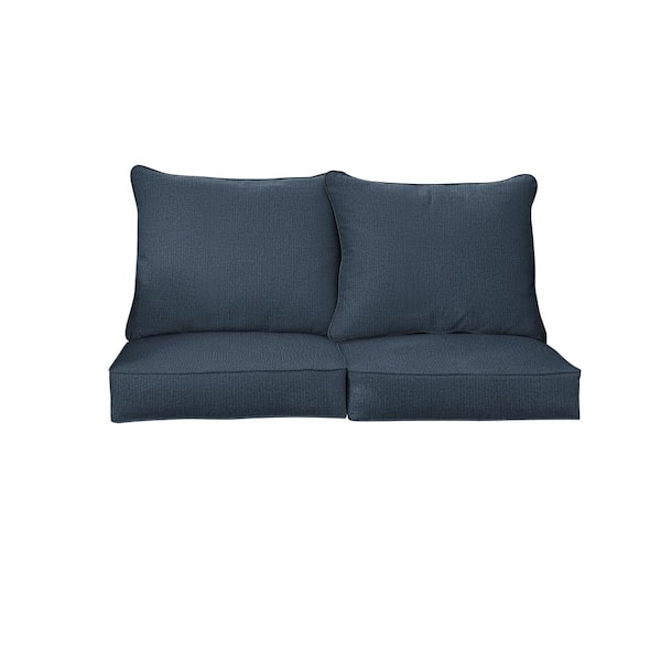 SORRA HOME 25 in. x 25 in. x 5 in. (4-Piece) Deep Seating Outdoor Loveseat Cushion in Sunbrella Revive Indigo