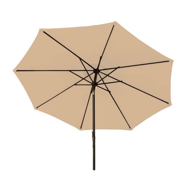 BLISS HAMMOCKS 9 ft. Market Patio Umbrella with Aluminum Pole, 8 Metal Ribs, Push Button Tilt and Smooth Action Crank in Tan