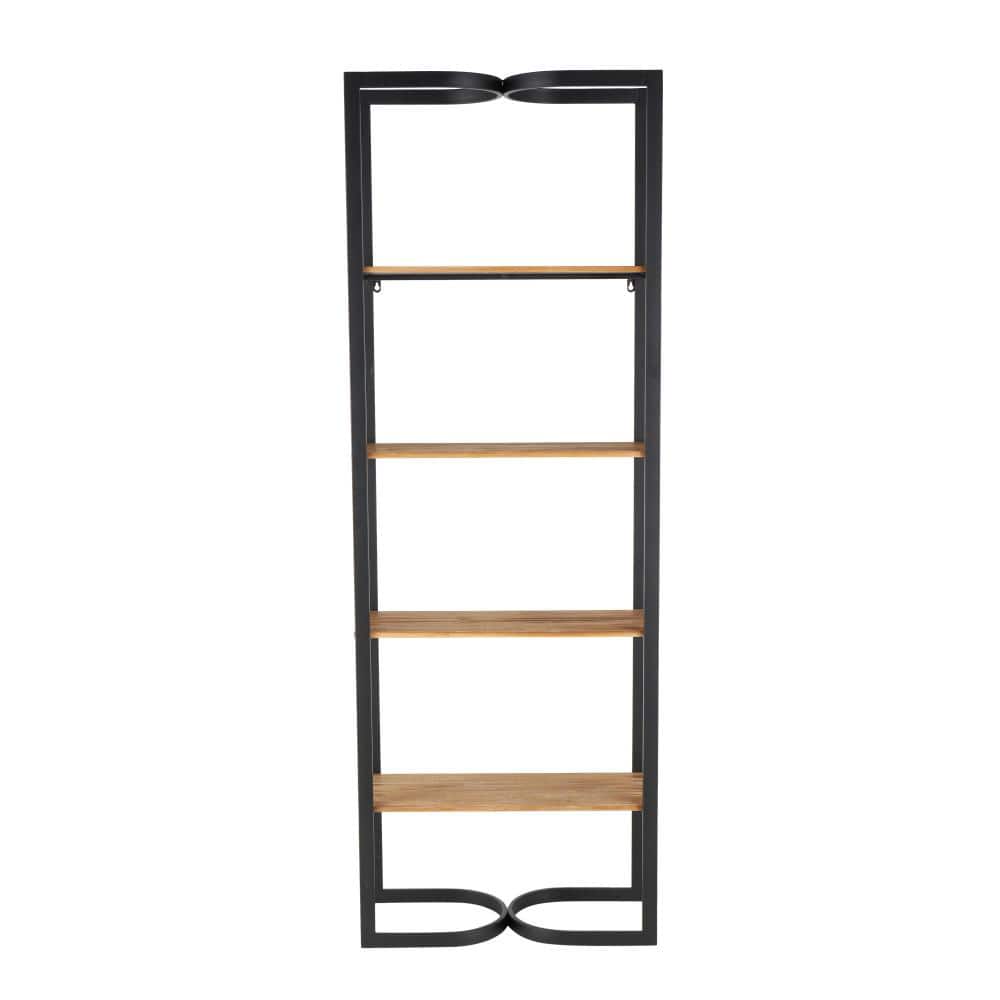 68 in. Tall Black Metal Stationary Shelving Unit Bookcase with 4 Wood Shelves and Arched Designs price history on PriceWatchPro