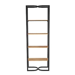 68 in. Tall Black Metal Stationary Shelving Unit Bookcase with 4 Wood Shelves and Arched Designs