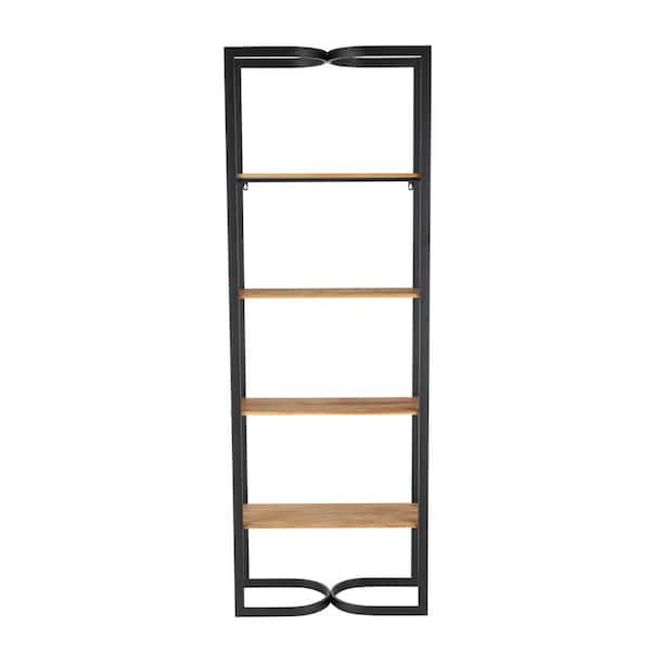 Litton Lane 68 in. Tall Black Metal Stationary Shelving Unit Bookcase with 4 Wood Shelves and Arched Designs