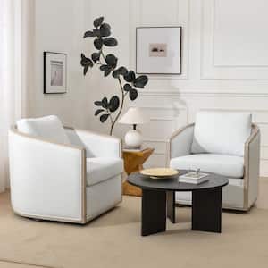 Ivory Linen Performance Fabric Upholstered Swivel Chair Set of 2