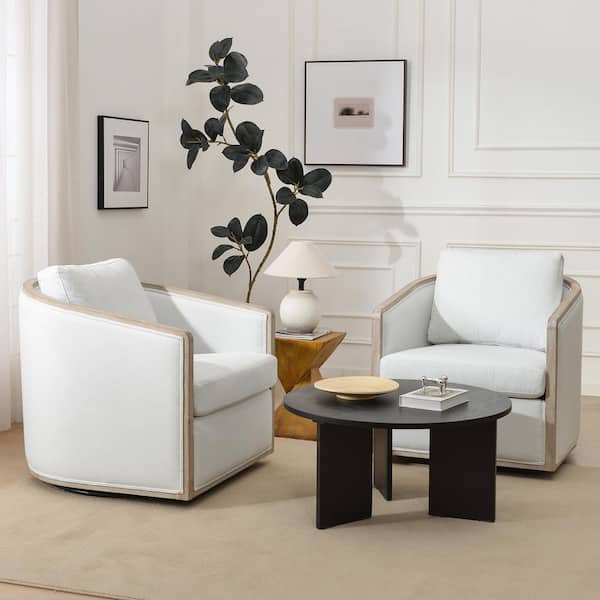 Ivory Linen Performance Fabric Upholstered Swivel Chair Set of 2