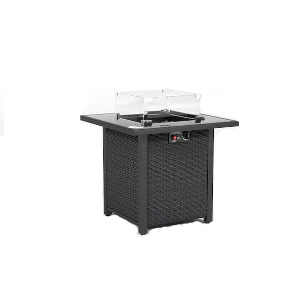 Unbranded 28 in. Propane Fire Pit Table, 50000 BTU Gas Firepits Tempered Glass Tabletop with Glass Windscreen Protector, Coffee