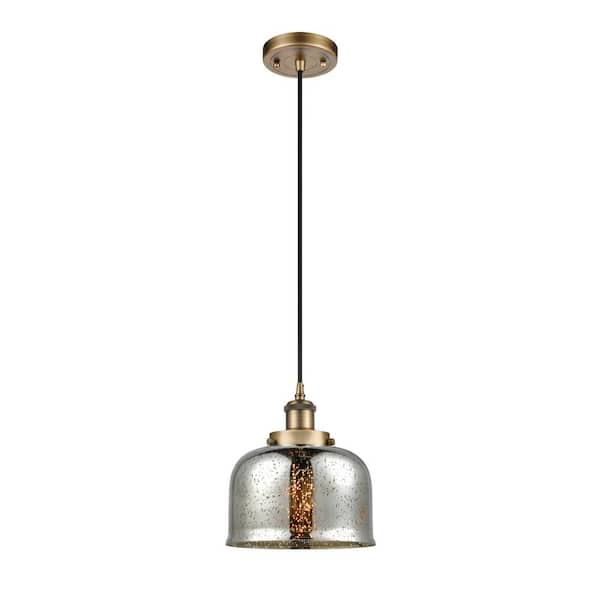 Innovations Bell 1-Light Brushed Brass Bowl Pendant Light with Silver Plated Mercury Glass Shade