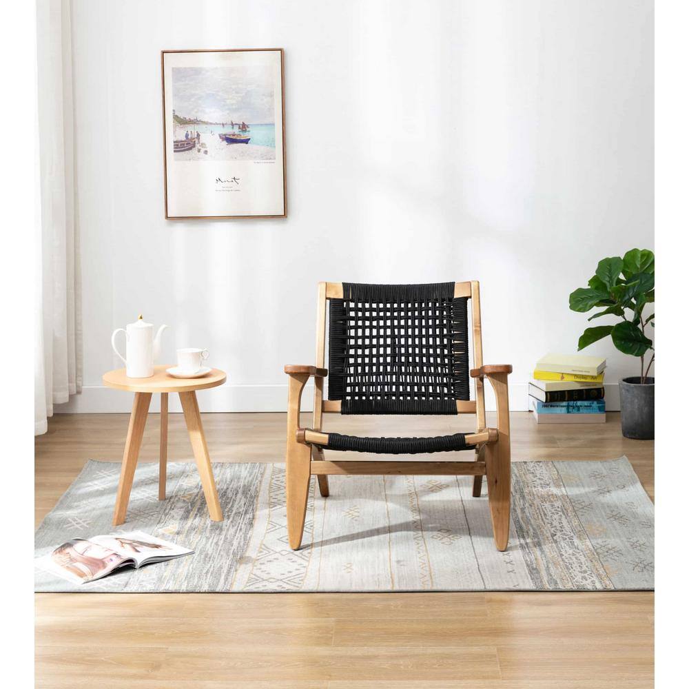 Black and Natural Woven Rope Accent Chair