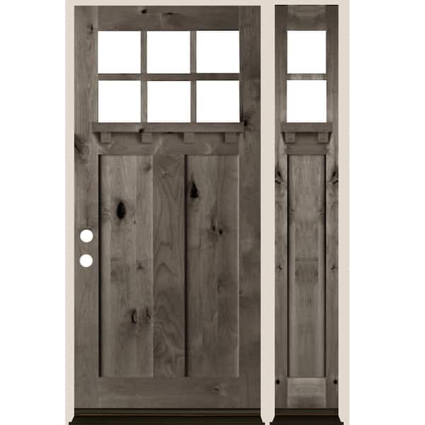 Krosswood Doors 50 in. x 80 in. Craftsman 6-Lite Right-Hand/Inswing Clear Glass Grey Stain Hemlock Wood Prehung Front Door w/RSL and DS