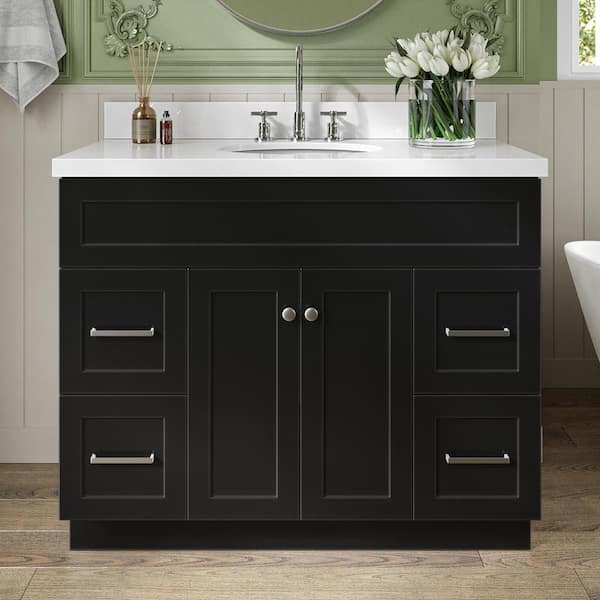 ARIEL Hamlet 43 in. W x 22 in. D x 36 in. H Bathroom Vanity in Black with Pure White Quartz Top