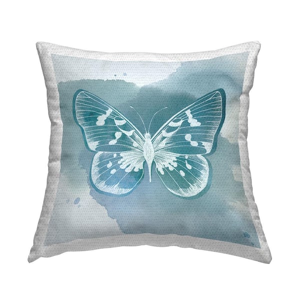 Stupell Industries Butterfly with Modern Splash Blue Square Outdoor Throw Pillow