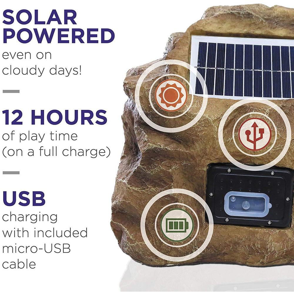 Brown Weatherproof Solar-Powered Outdoor Rock Speaker