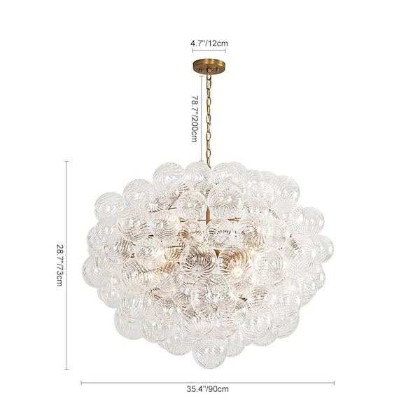 Neuvy 12-Light 35.4 in. W Brushed Gold Chandelier Large Globe Dome Sputnik Chandelier with Twisted Glass Ribs for Lobby