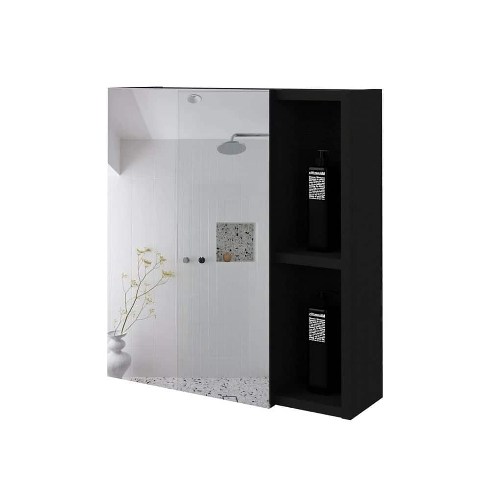 17.7 in. W x 19.6 in. H Rectangular Particle Board Surface Mount Medicine Cabinet with Mirror in Black price history on PriceWatchPro