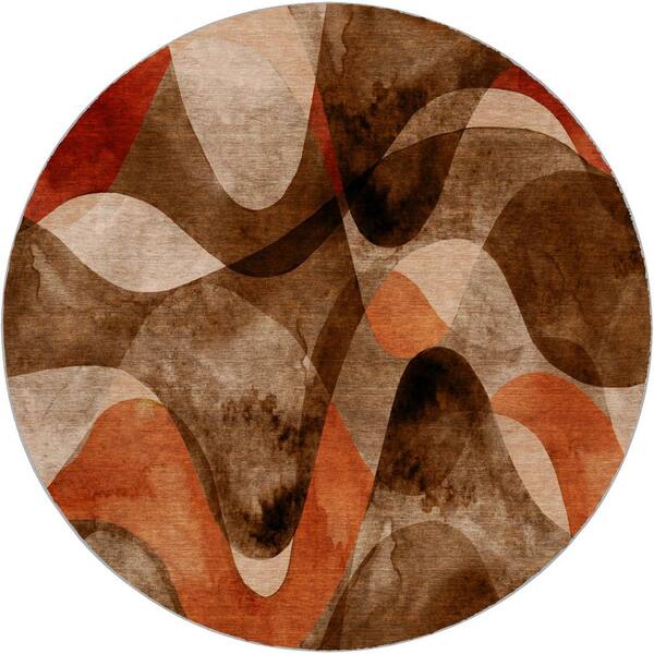 Dream Shag Premium Machine Washable Abstract ADS536 Chocolate 8 ft. x 8 ft. Round Rug