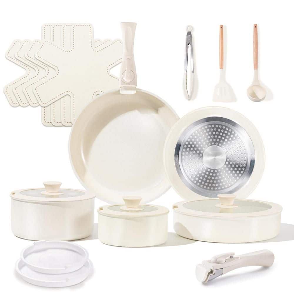 19-Piece Ceramic Cookware Set with Detachable Handles, Nonstick Pots, Induction Dishwasher and Oven Safe, Cream White price history on PriceWatchPro