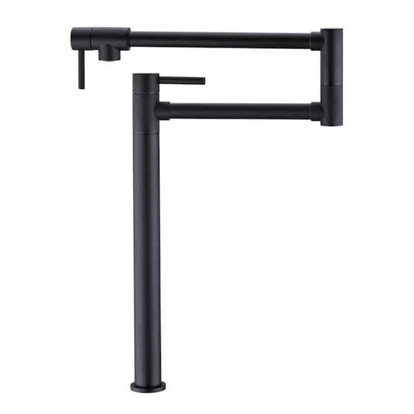 Deck Mounted Pot Filler Faucet with Lever Handle Brass Commercial Swing Arm Folding Kitchen Sink Faucets in Matte Black