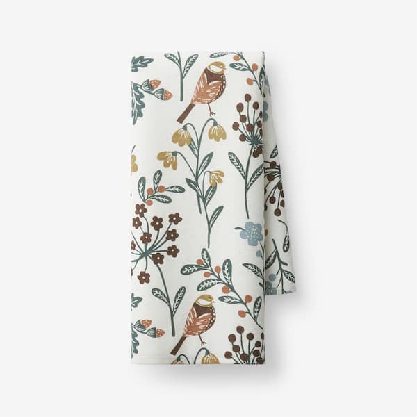 Company Cotton Floral Berry Bird Beige Cotton Tea Towel (Set of 1)