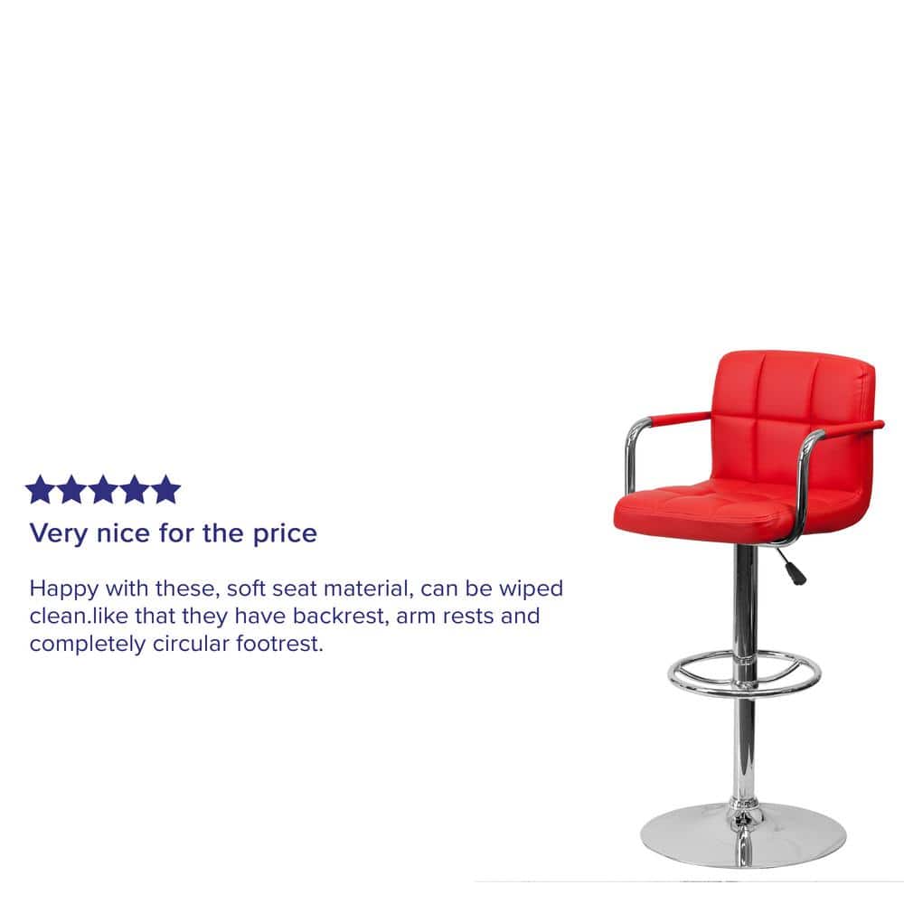 Red Adjustable Height Swivel Leather Bar Stool with Metal Base