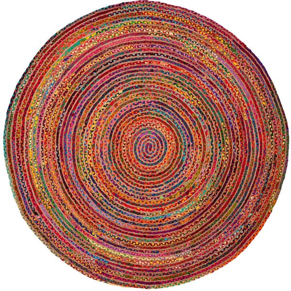 SAFAVIEH Cape Cod Red/Multi 5 ft. x 5 ft. Striped Border Round Area Rug