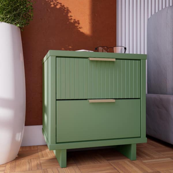 Manhattan Comfort Granville Sage Green 2-Drawer 18.11 in. W Nightstand