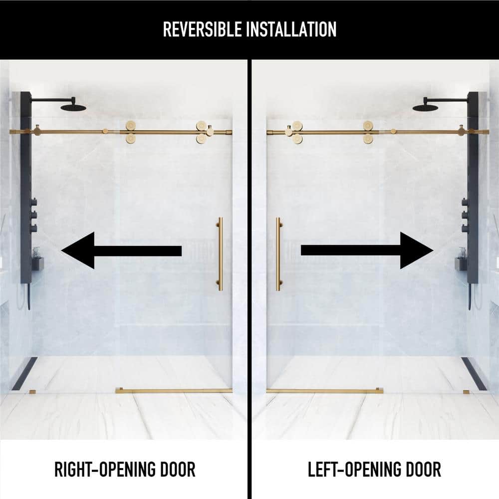 Elan 72" Frameless Sliding Shower Door in Matte Brushed Gold with Clear Glass