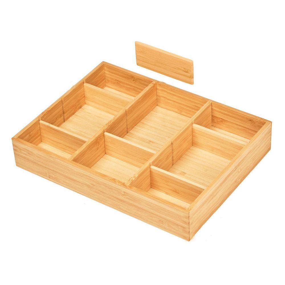 Desk Drawer Organizer Bamboo Wood Tray Adjustable Compartments