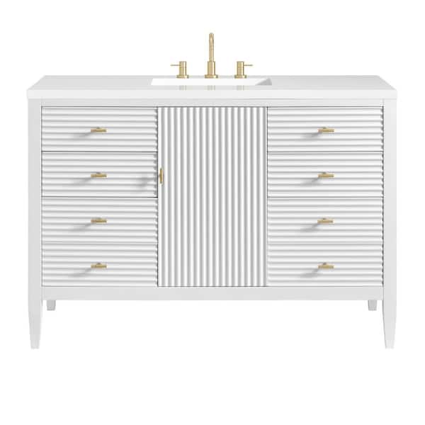 James Martin Vanities Myrrin 48.0 in. W x 23.5 in. D x 34.06 in. H Single Bathroom Vanity Bright White and White Zeus Quartz Top