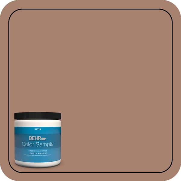 BEHR PREMIUM PLUS 8 oz. #S190-5 Cocoa Nutmeg Satin Enamel Interior/Exterior Paint & Primer Color Sample