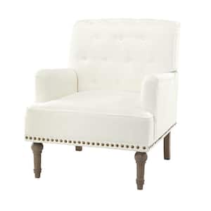 Leobarda Classic Traditional Ivory Tufted Armchair with Nailhead Trim and Solid Wood Legs