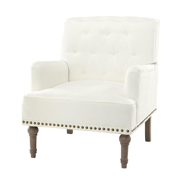 JAYDEN CREATION Leobarda Classic Traditional Ivory Tufted Armchair with Nailhead Trim and Solid Wood Legs