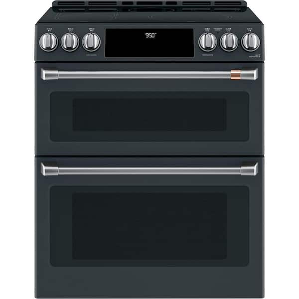 30 in. 7.0 cu. ft. Smart Slide-In Double Oven Induction Range with Convection in Matte Black, Fingerprint Resistant