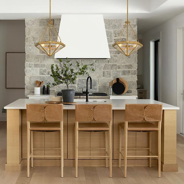 HUOKU Elvoro 3-Light 16.1 in.W Distressed Gold Diamond Glass