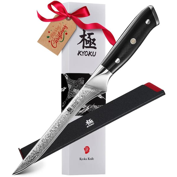 Shogun Series 7 in. VG10 Damascus Steel Full Tang Boning Knife, Sharp Butcher Knife with G10 Handle Flexible Knife
