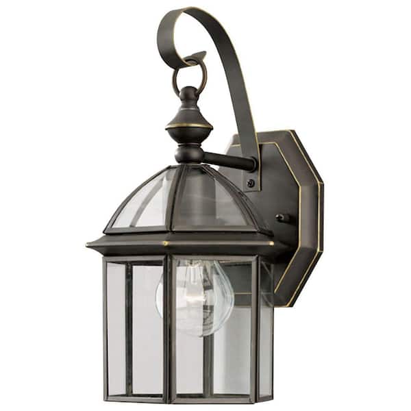 Westinghouse 1-Light Weathered Bronze on Solid Brass Exterior Wall Lantern with Clear Glass Panels