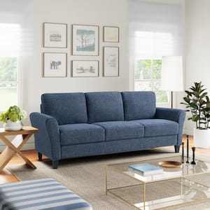 Wesley 80.3 in. Round Arm Polyester Rectangle 3-Seater Sofa in. Blue