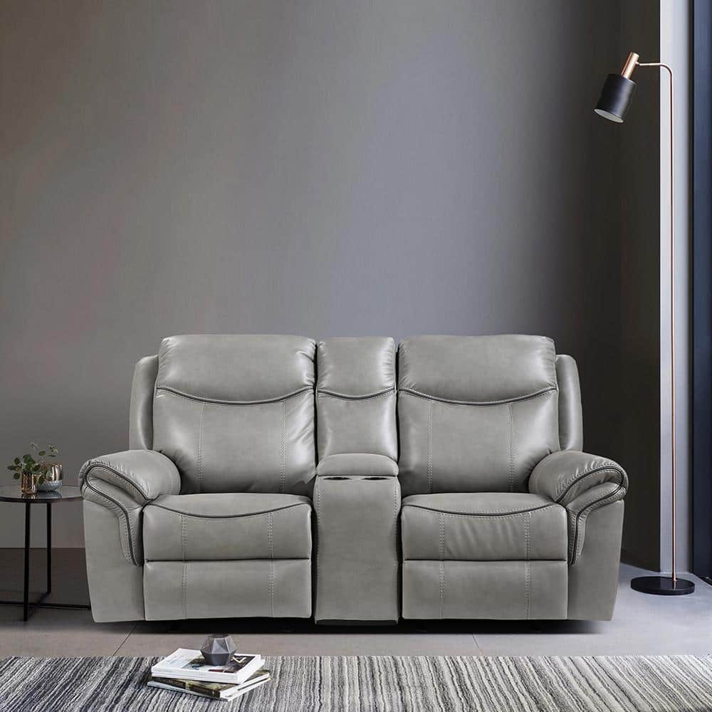 Creeley 80 in. W Gray Faux Leather Manual Reclining Loveseat with Center St