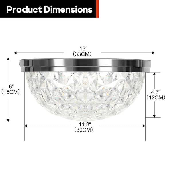 Hukoro Mount 13 in Brush Nickel crystal Acrylic Integrated LED Flush Mount Light F70001-FL-BN