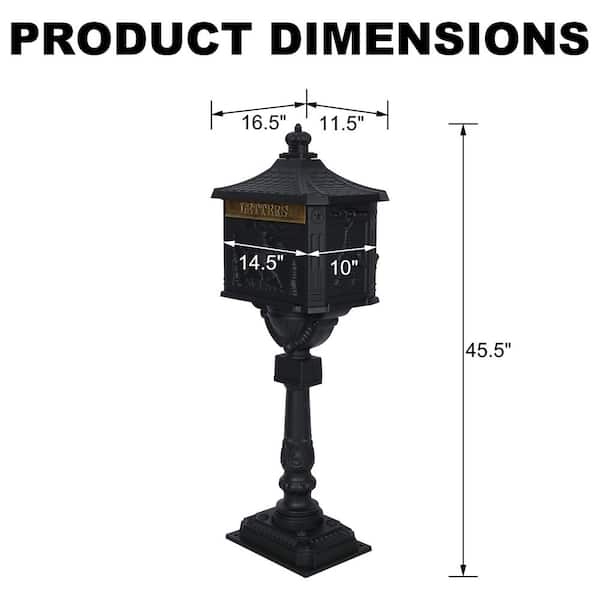 Tatayosi Black Cast Aluminum Mail Box, Outdoor Patio Garden Decor