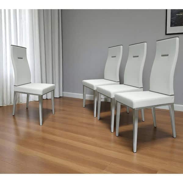 White Stainless Steel Side Chair Set of 4