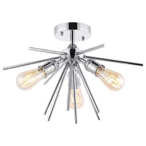 10.6 in. 3-Light Painted Semi- Flush Mount with No Bulbs Included Plating Bright Chrome