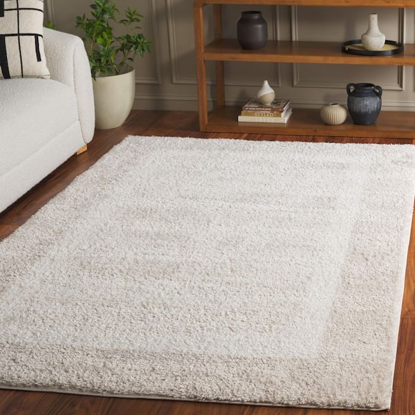 Tahoe Shag 9 ft. x 12 ft. Beige/Ivory Distressed Border Area Rug