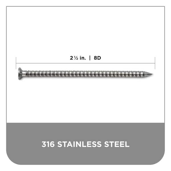 2 316 Stainless Steel Ring-Shank Wood Siding Nails- 1# Box