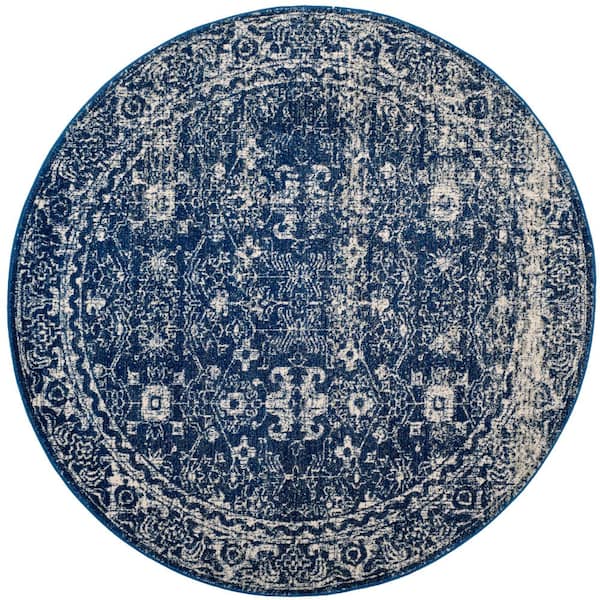 SAFAVIEH Evoke Navy/Ivory Doormat 3 ft. x 3 ft. Round Floral Speckles Distressed Area Rug